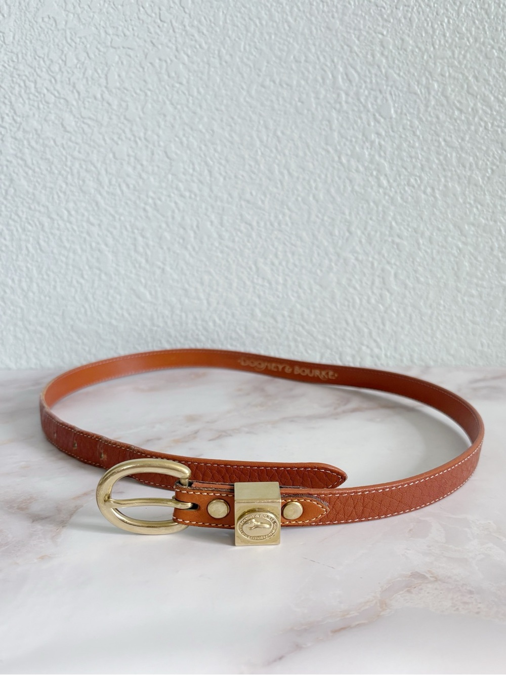 80’s Vintage Dooney and Bourke Leather Brass Belt Minimalist - Picture 2 of 6